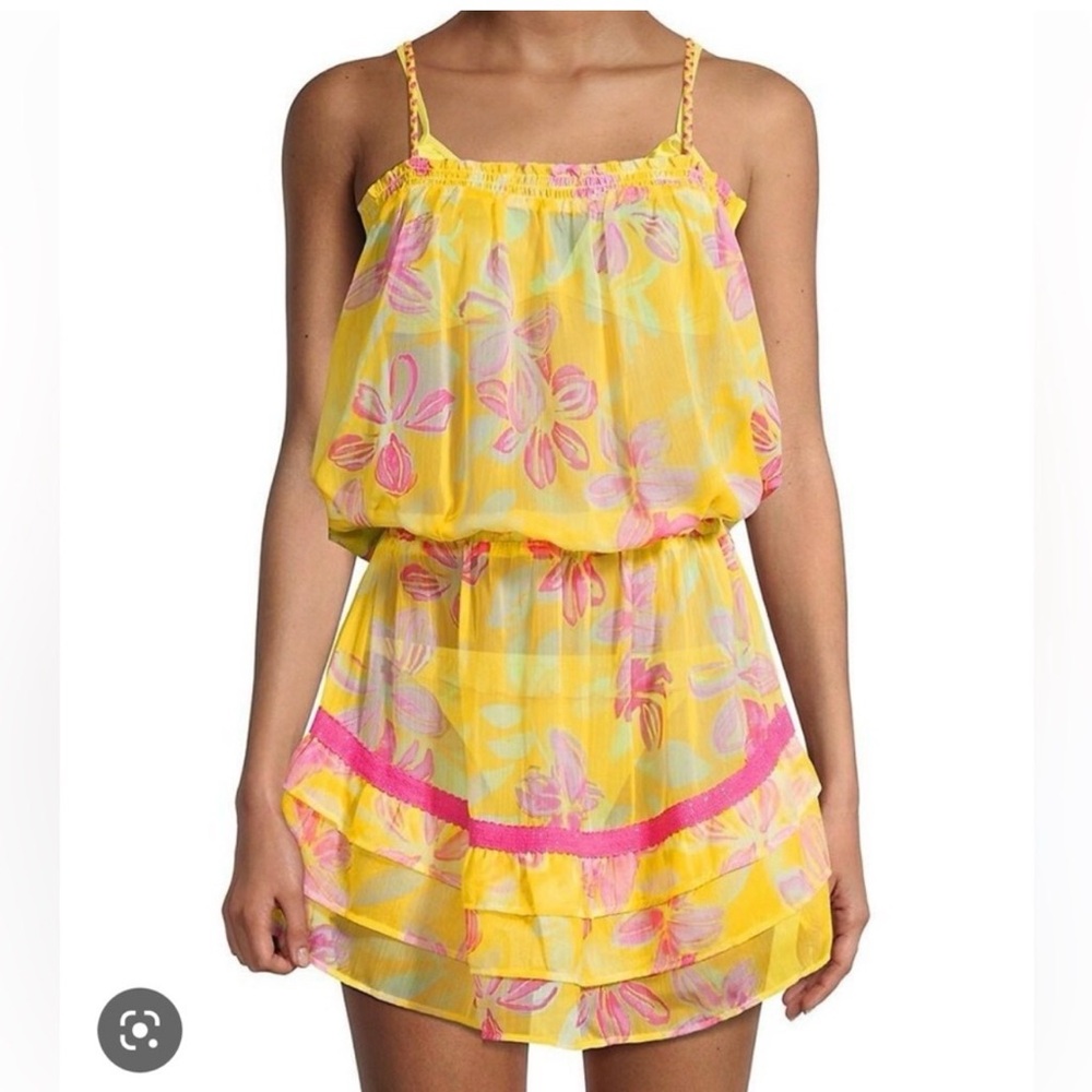 Amy Byer Yellow and Pink Floral Swim Coverup Dress